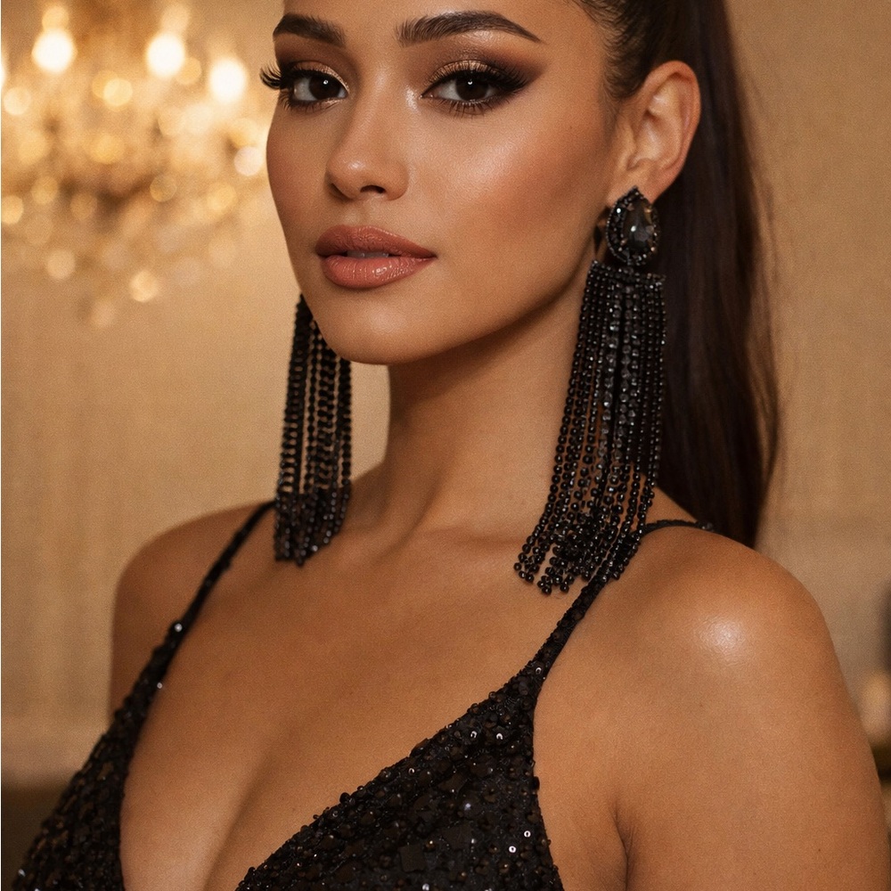 Elegant Black Beaded Earrings
